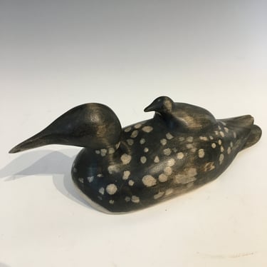 hand carved mother loon with chick on back