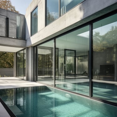 maison moderne avec grande baie vitrée et piscine