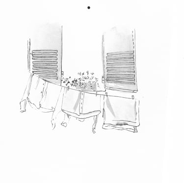 Dessin à l'encre fenêtre chat Sète