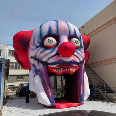 Scary inflatable clown tunnel, perfect for trick or treat time