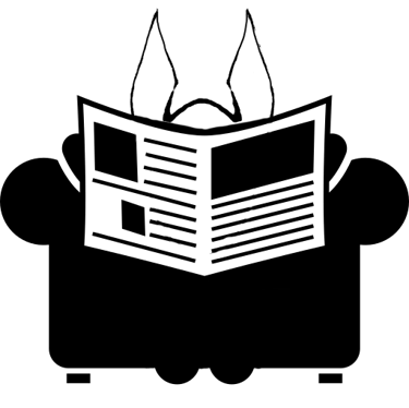 Anubis reading a newspaper on a chair
