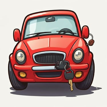 Keys Retrieval from a red car and the keys in fronts of it