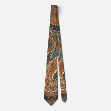 Boho Blue Brown Combo Eclectic Style Neck Tie