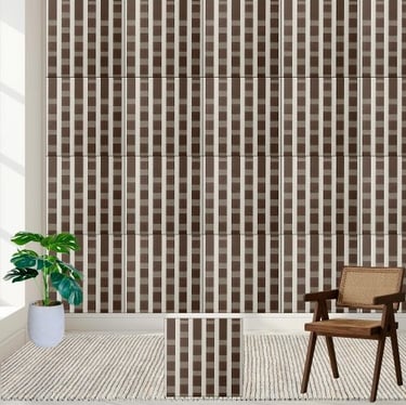 Brown and White Gingham Checkered Pattern Tile