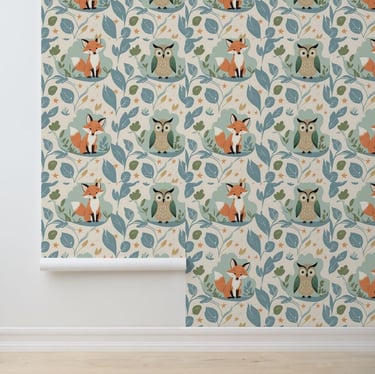 Charming Forest Friends Fox & Owl Peel and Stick Wallpaper