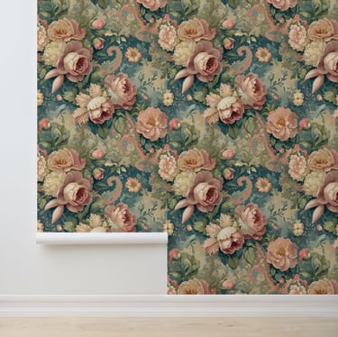 Cozy Vintage Floral Peony and Rose Peel and Stick Wallpaper