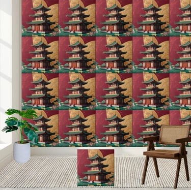 Elegant Chinese Pagoda Chinoiserie Tile