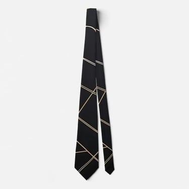 Exclusive Geometric Black and Gold Neck Tie