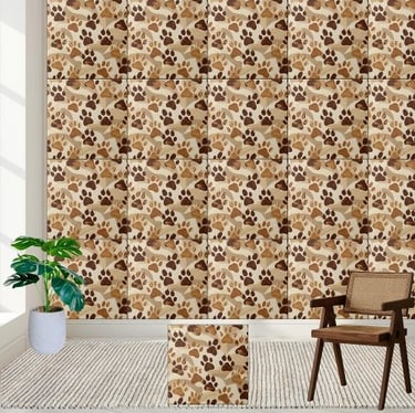 Neutral Earth Tone Paw Print Pattern Tile