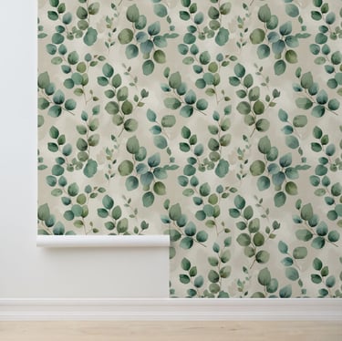 Peel and Stick Eucalyptus Leaves Botanical Wallpaper