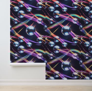 Vibrant Disco Ball Rainbow Swirls Peel and Stick Wallpaper