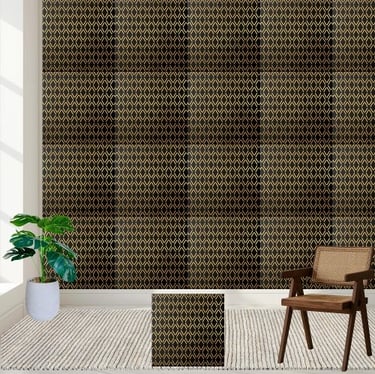 Black and Gold Geometric Diamond Tile