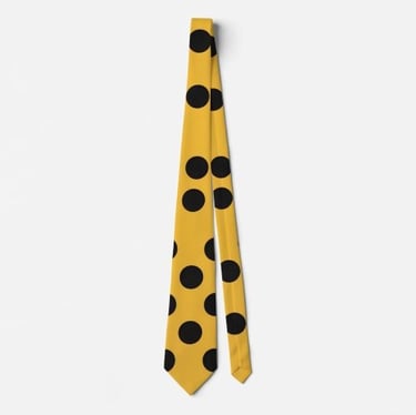 Stylish Black Polka Dots on Gold Yellow Neck Tie