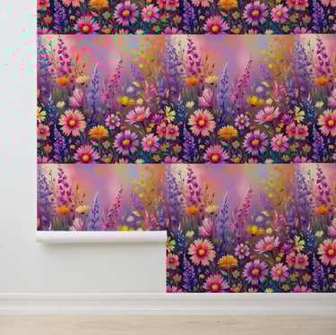 Dreamy Spring Floral Meadow Garden Peel and Stick Wallpaper
