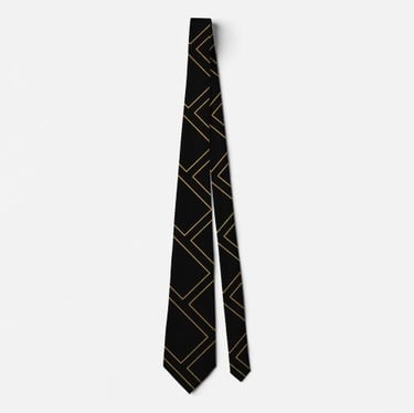 Luxurious Black and Gold Herringbone Neck Tie