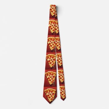 Red Dark Heavenly Pizza Slice Neck Tie