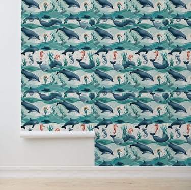 Under the Sea with Dolphins & Seahorses Removable Wallpaper
