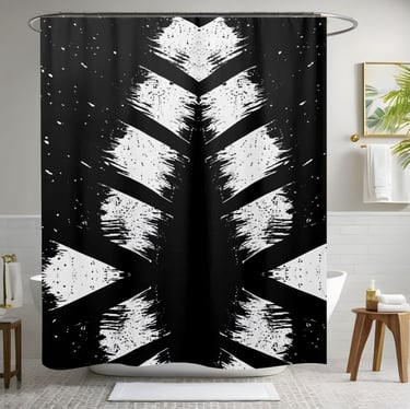 Black and White Floral Leaf Shower Curtain