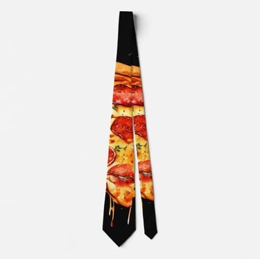 Luscious Pizza Neck Tie - Black Food-themed Tie
