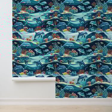 Underwater Dolphin & Coral Reef Peel and Stick Wallpaper