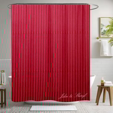Deep Red Ribbed Vertical Lines Shower Curtain