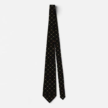 Regal Black and Gold Heart Motif Neck Tie