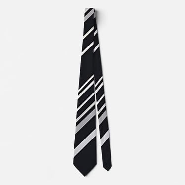 Bold Silver Stripe Black Neck Tie