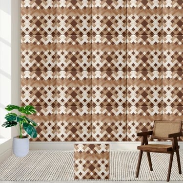 Unique Brown and White Checkered Tile Pattern