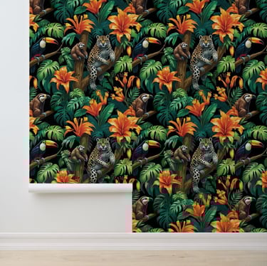 Exotic Wildlife and Floral Paradise Removable Wallpaper