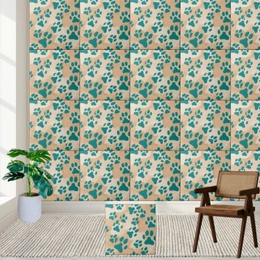 Teal Paw Print Pattern Tile