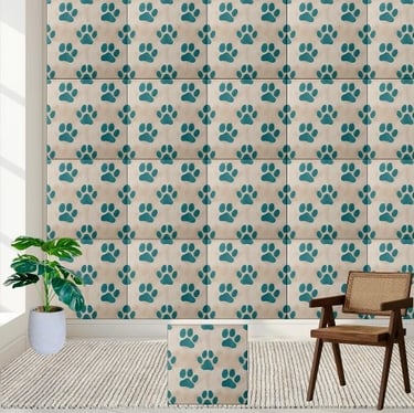 Cute Teal Paw Print Pattern Tile