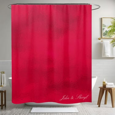 Luxe Ruby Red Foil Texture Personalized Shower Curtain
