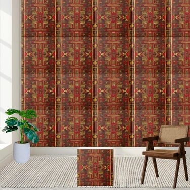 Red Brown and Gold African Tribal Pattern Tile