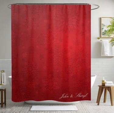 Red Christmas Snowflake and Star Personalized Shower Curtain