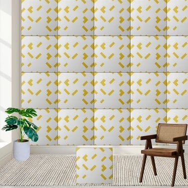 Modern Geometric Yellow and White Pattern Ceramic Tile