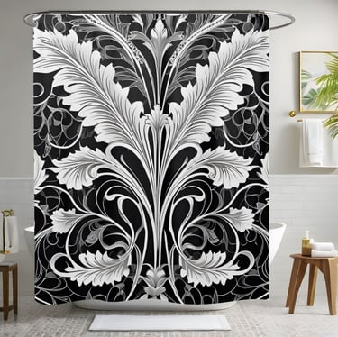 Black White and Grey Flower Shower Curtain Style 2