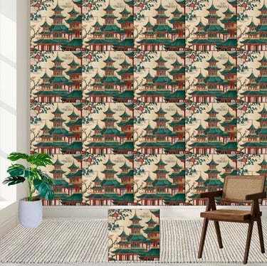 Art Deco Chinoiserie Pagoda Pattern Tile