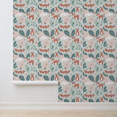 Cute Woodland Fox And Deer Forest Peel and Stick Wallpaper
