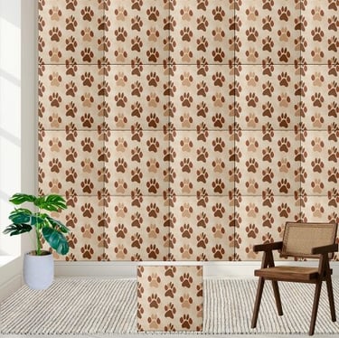Dark and Light Brown Paw Print Pattern Tile