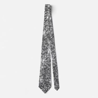 Silver Sparkle Sequin Disco Glam Neck Tie