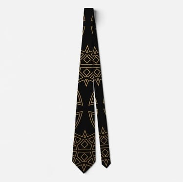 Chic Black and Gold Interlocking Design Neck Tie