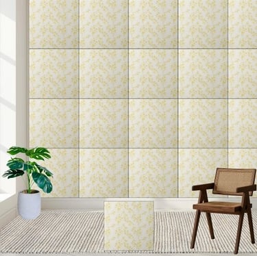 Delicate Yellow Forsythia Floral Pattern Ceramic Tile