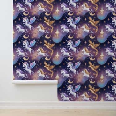 Magical Unicorn and Phoenix Galaxy Sky Removable Wallpaper
