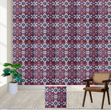 Red White and Blue Geometric Tribal Tile