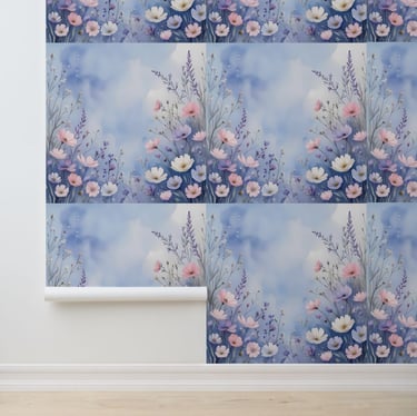 Serene Blue Sky Wildflower Peel and Stick Wallpaper