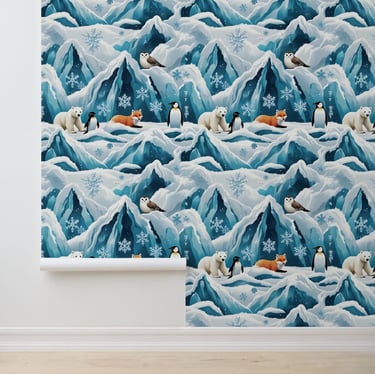 Cool Blue Arctic Scene Self-Adhesive Wallcovering Wallpaper