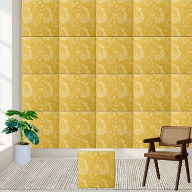 Golden Floral Pattern Ceramic Tile