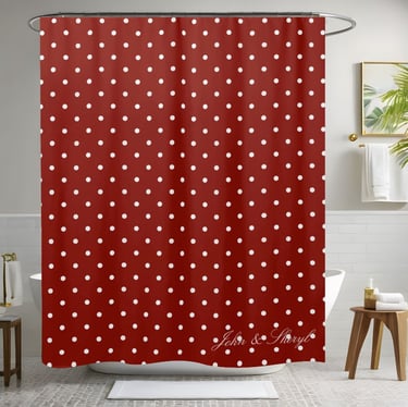 Vibrant Red and White Dotted Shower Curtain