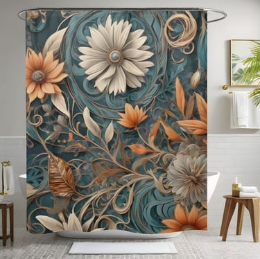 Teal Boho Flower Shower Curtain