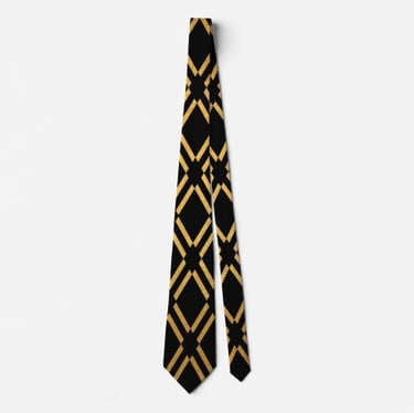 Exclusive Black Gold Intersecting Lines Luxury Neck Tie